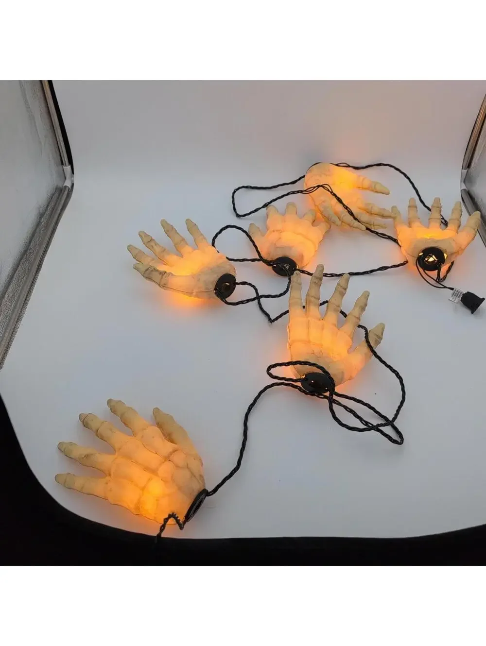 Vintage Halloween Blow Mold Skeleton Hands String Lights Life Size 12 ft Long